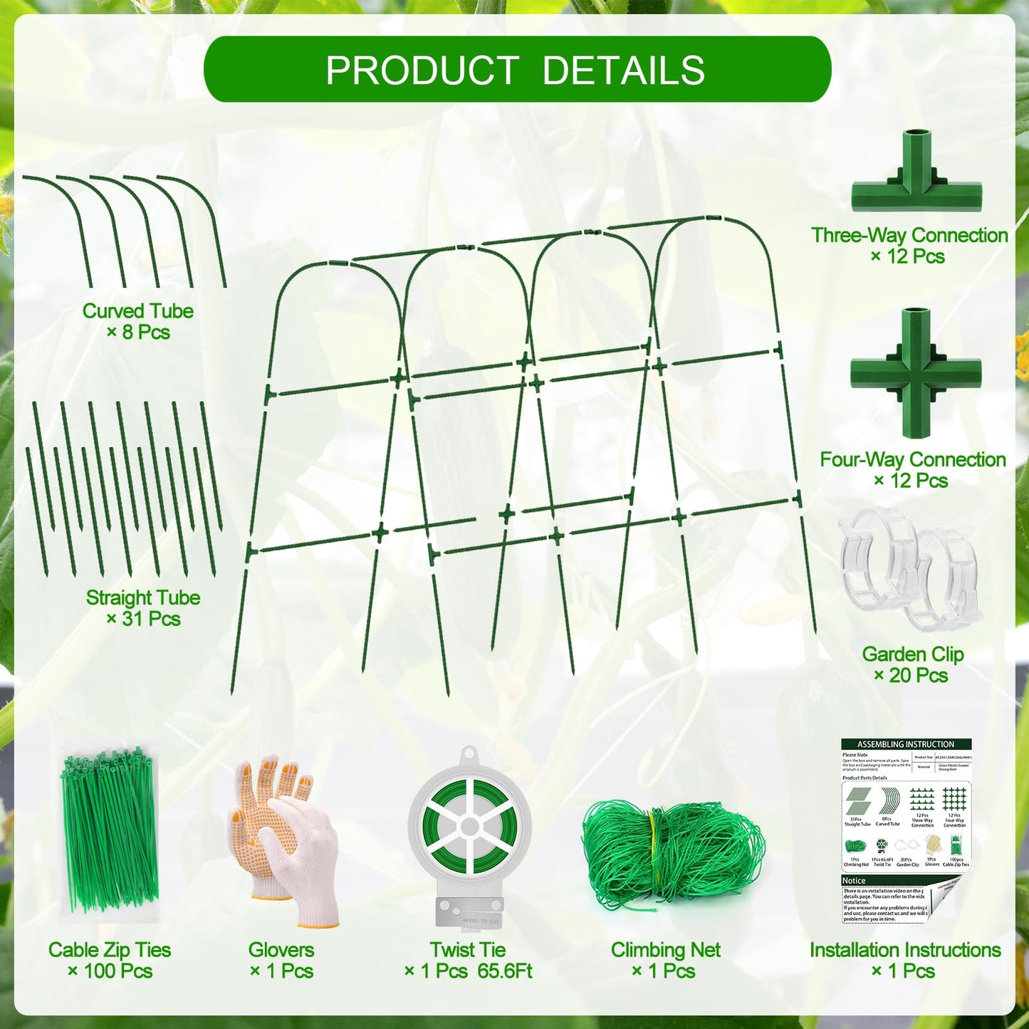 Large Cucumber Trellis for Raised Bed, U-Shape Garden Trellis for Climbing Plants Outdoor,Adjustable Metal Arch Vegetables Trellis,Plant Support Garden Stakes for Vine (Green,49.2x49.2x23.6)