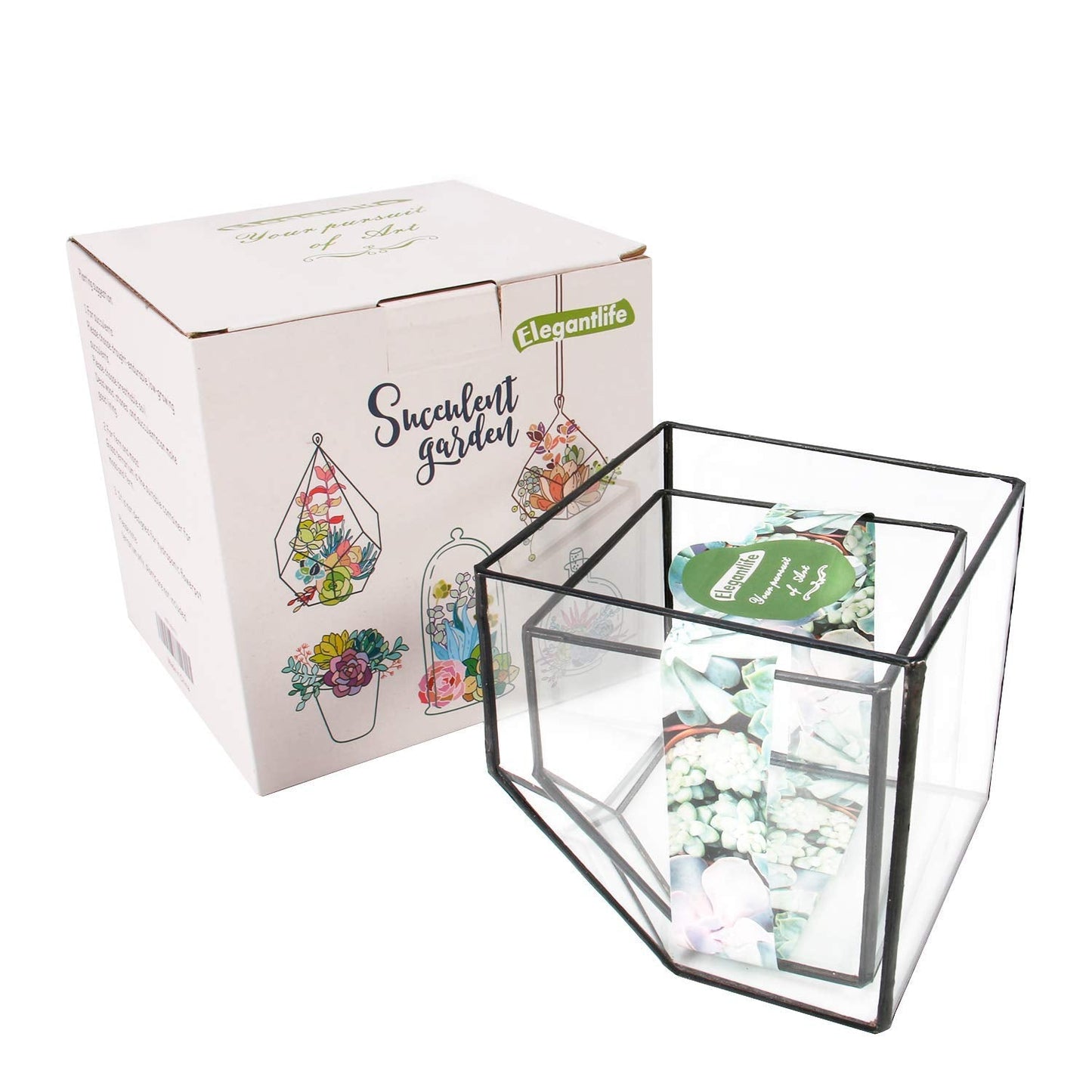 ELEGANTLIFE Glass Geometric Plant Terrarium Container, Flower Pot Tabletop Planter Decor Glass Display Box Succulent & Air Planter for Home Garden Office Decoration(Black Cubic Set of 2)