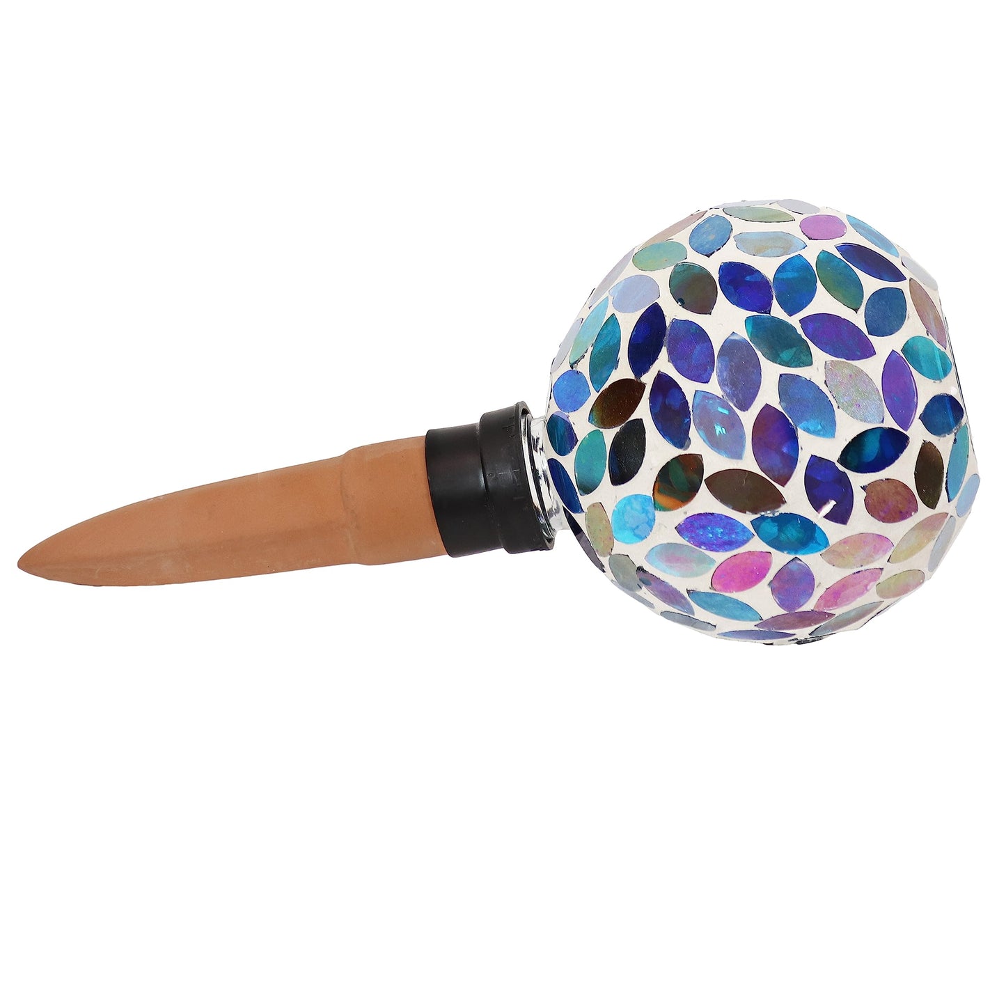 Sunnydaze Mosaic Glass Plant Watering Globe with Clay Spike - Decorative Self-Watering Planter Insert - Water Dripper for Plants - 9.5" - Spring Petals