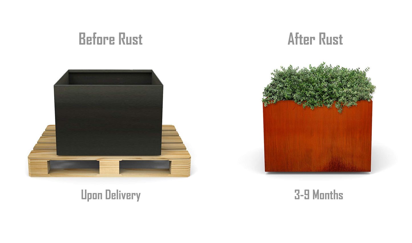 Plantercraft Corten Steel Planter 20" Cube Square Metal Garden Box Heavy Duty | Made in USA | Fully Assembled | Commercial Residential | with Drain Holes
