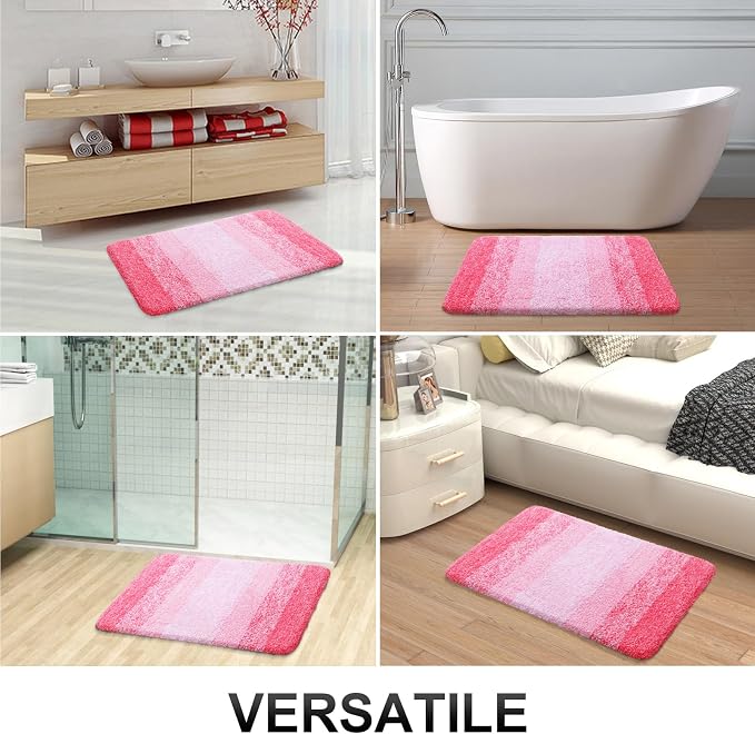 OLANLY Large Bathroom Rugs Mat 45x27, Extra Soft Absorbent Microfiber Bath Rugs, Rubber Backing, Quick Dry, Machine Washable Bath Mats for Bathroom Floor, Tub and Shower, Home Decor Accessories, Pink