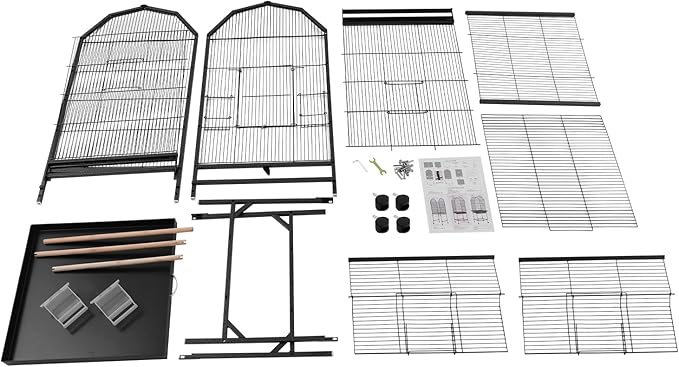 53.5 Inch Iron Bird Cage, Large Parakeet Cages with Play Open Top and Rolling Stand, Bird House with Detachable Stand and Pull-Out Tray for Cockatiels, Parrots, Lovebirds, Canaries (Black, Style B)