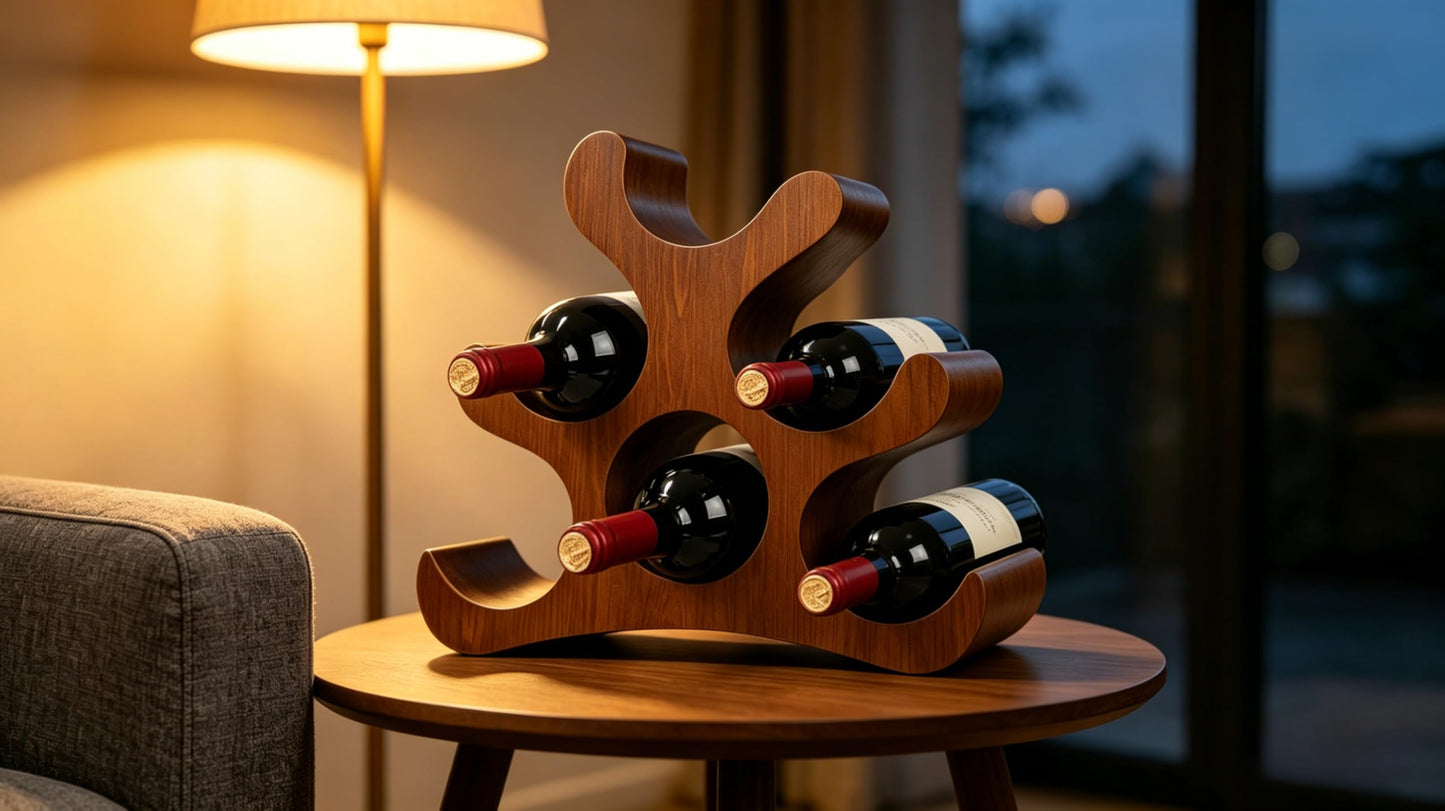 Zholp Solid Wood Countertop Wine Rack for 6 Bottles, Space-Saving Freestanding Design, Wooden Storage Holder Stand for Kitchen, Dining Room, Bar
