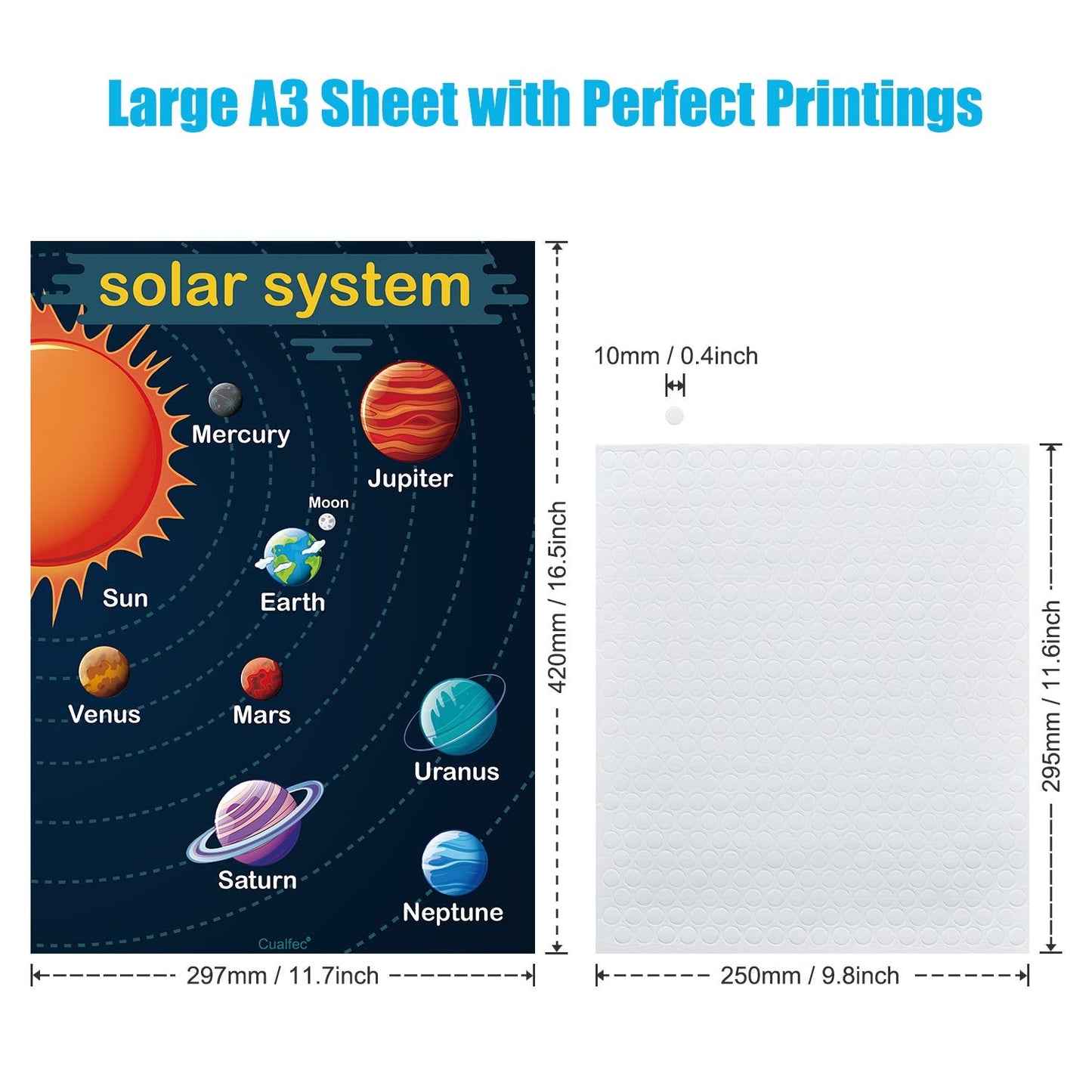 35 Pcs Laminated Educational Posters for Toddlers & Elementary Kids (Ages 3-10) - A3 Size Water-Resistant Dry Erase Learning Charts Set with Alphabet, Numbers, World Map, Foam Dots Included