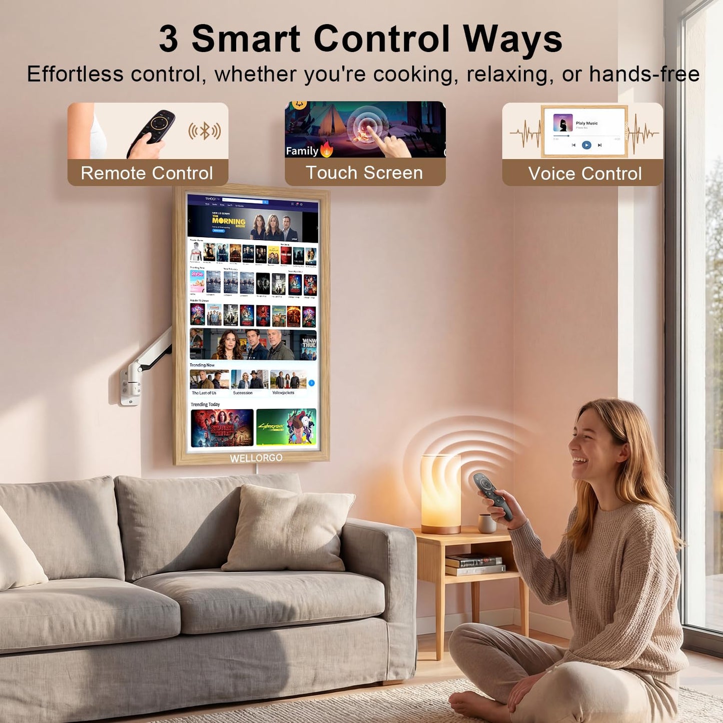 WELLORGO Smart Digital Calendar, 32” Electronic Planner with FHD Touch Screen & Remote Control, Electric Family Organizer with Chore Chart Google Play Customizable App, Wall Display Tablet with Camera
