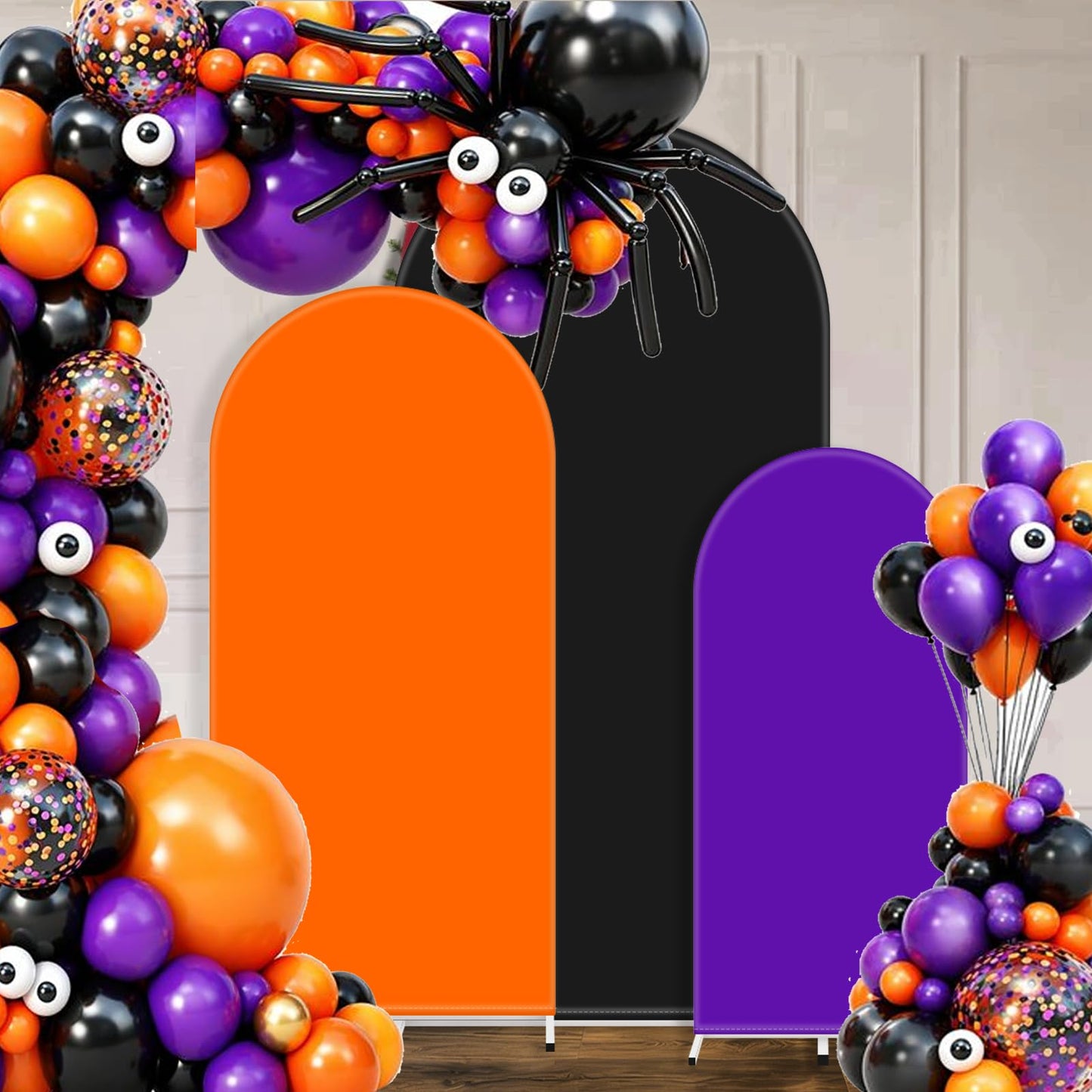 FYSUIMU 3 Pcs Halloween Arch Backdrop Covers Orange Black Purple Stretchy Spandex Arch Stand Fabric Cover for Wedding Birthday Baby Shower Party Photo Booth Decoration (4ft/5ft/6ft)