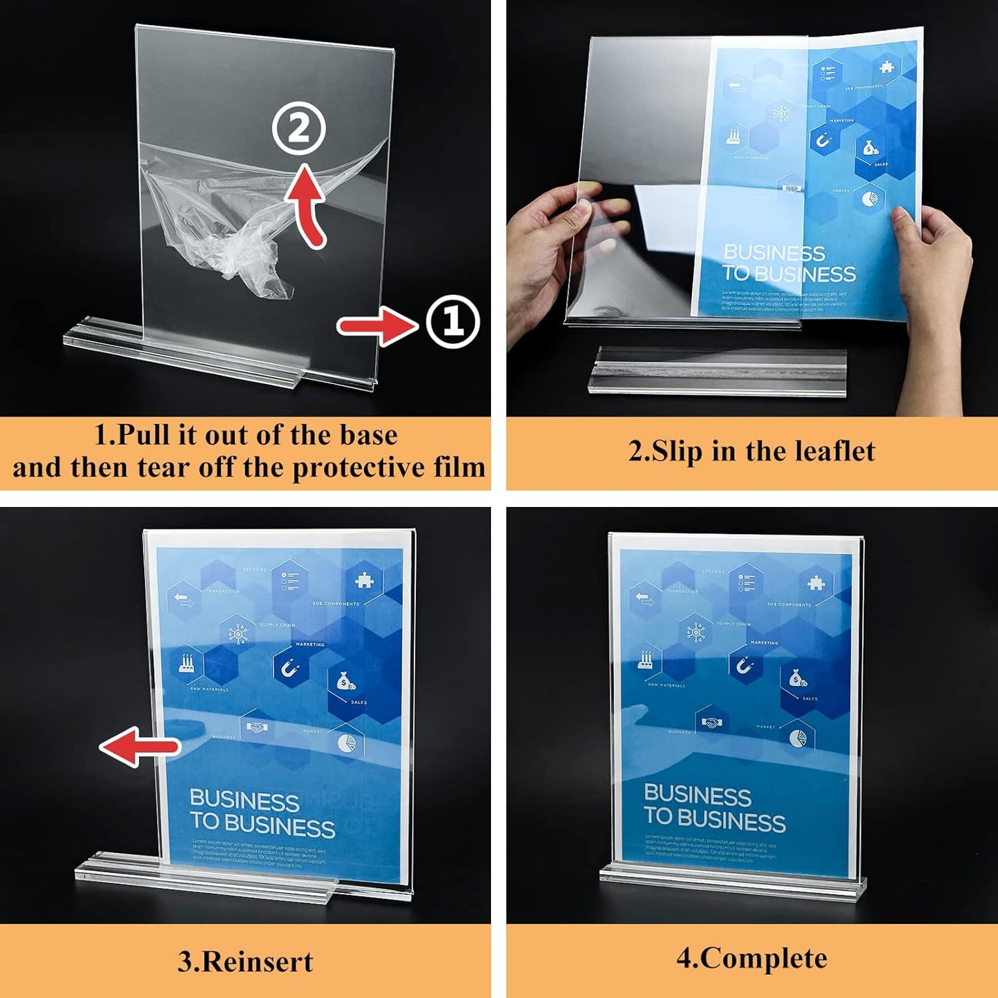 Arrobust Acrylic Sign Holder 8.5 x 11 Inches, 12 Pack Clear Display Table Top Signs Stand, Double Sided Vertical Flyer Holder ,Plastic Frames Paper Holder for Stores Home Office Menu Retail Show Fair