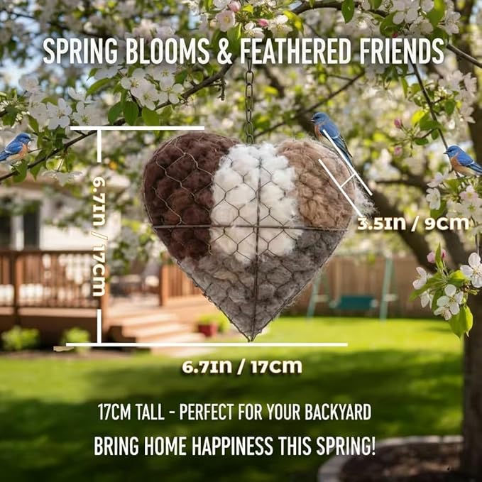 Handmade Alpaca Fiber Bird Nest Heart - Natural Nesting Material, Winter Nesting Material for Wild Birds and Hummingbirds | Garden Decoration, a Gift for Bird Lovers.