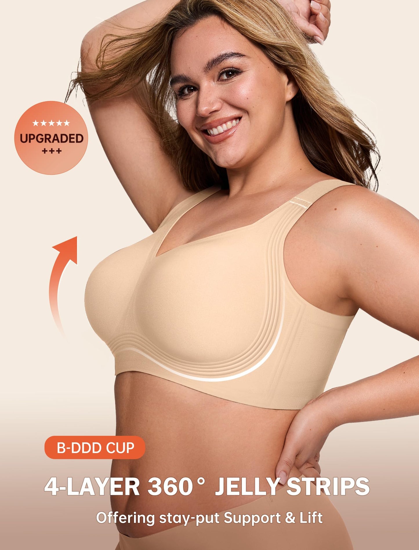 LetsJoli Bras for Women Supportive Wireless Push Up Bra Full Coverage No Underwear Seamless Plus Size for Older Women(Nude,XL