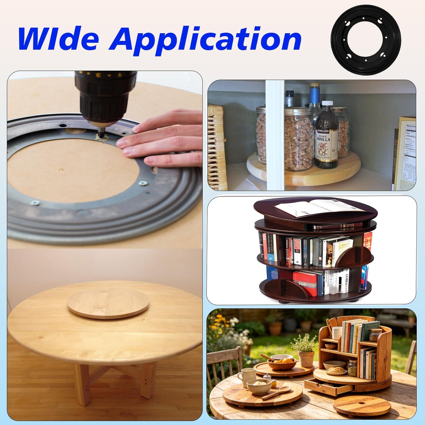 High-PQ 2 Packs 8'' Lazy Susan Hardware, Heavy Duty 5/16''Thick Turntable Bearing Swivel Pate for Rotating Table, Book Case, Serving Tray, Corner Shelves, Kitchen, DVD Tower, Shoe Rack, Black