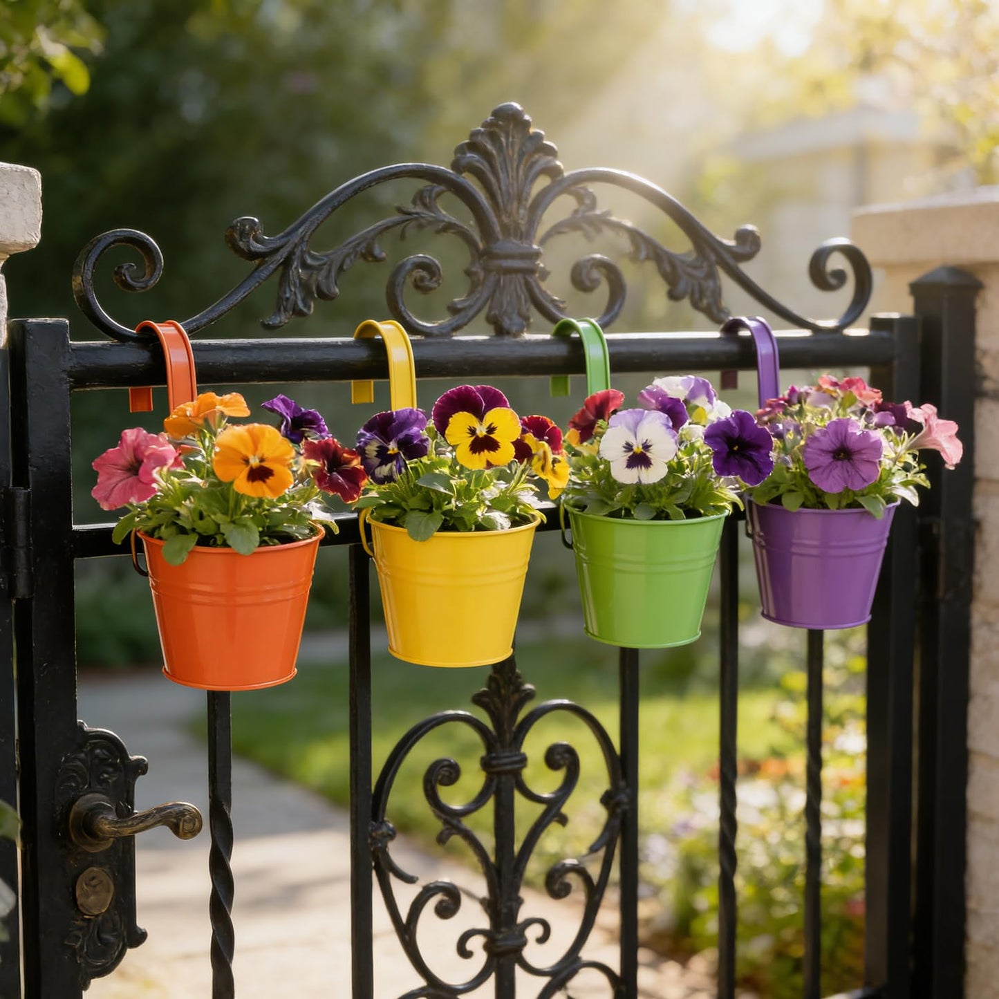 12 Pack Balcony Planters Railing Hanging, Colorful Railing Planter 4 Inches Small Hanging Plant Holder Indoor/Outdoor