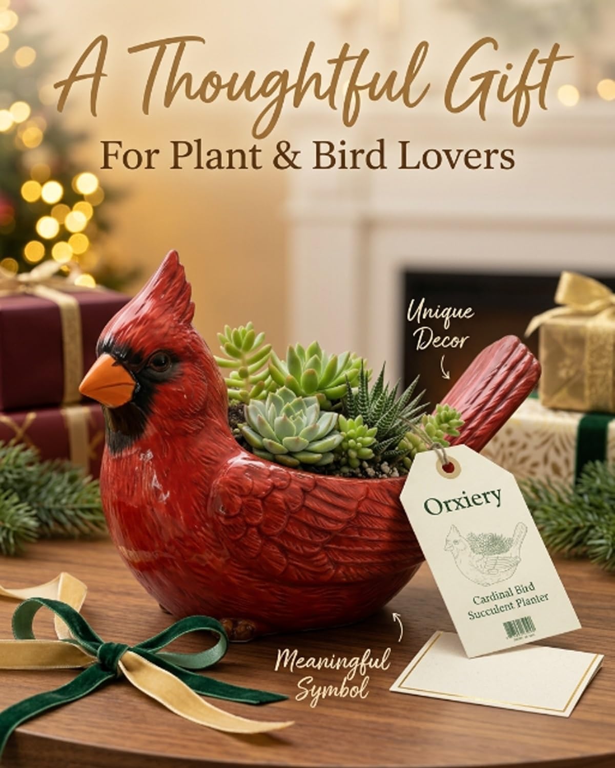 Orxiery Cardinal Bird Succulent Planter, Red Resin Decorative Flower Pot for Indoor Plants, Small Bird Planter for Desk Windowsill Garden Decor, Unique Gift(Hummingbird)