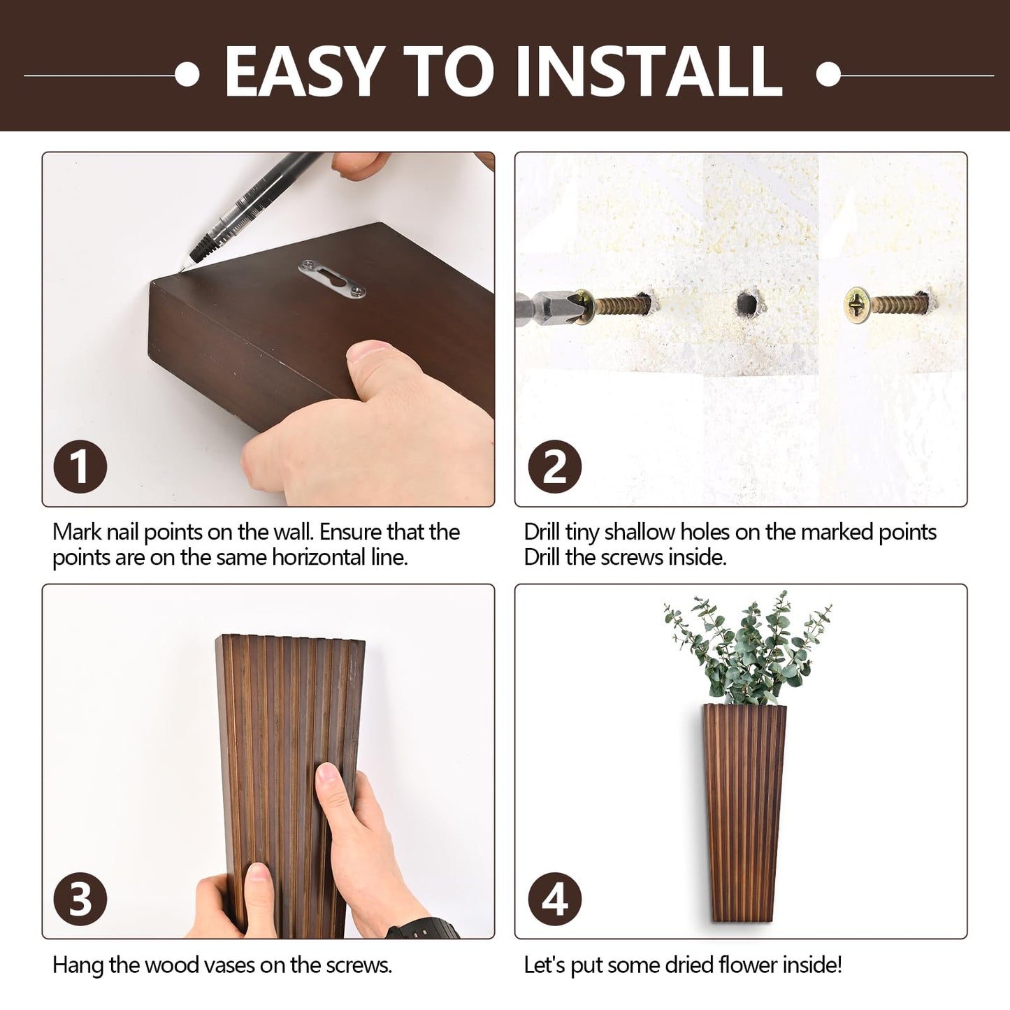 2PCS Wood Wall Planter for Indoor Plants, Wooden Hanging Planter for Dried Flowers and Artificial Greenery Plants,Abstract Vase, Modern Farmhouse Wood Wall Decor for Living Room,Bedroom,Bathroom