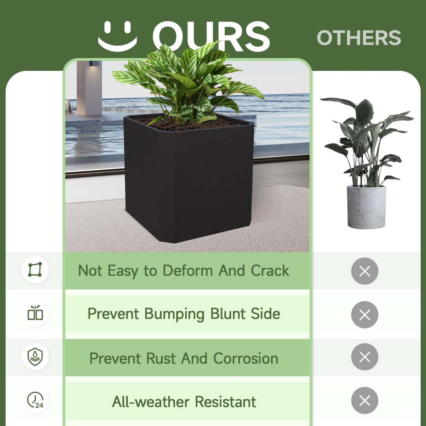 Metal Planter Box-26 L X26 W X26 H-Steel Planters for Outdoor Plants, Large Square Planter Box, Heavy Duty Black Metal Planter Pot for Patio, Deck, Garden, Yard, Drainage Holes, Easy Assembly