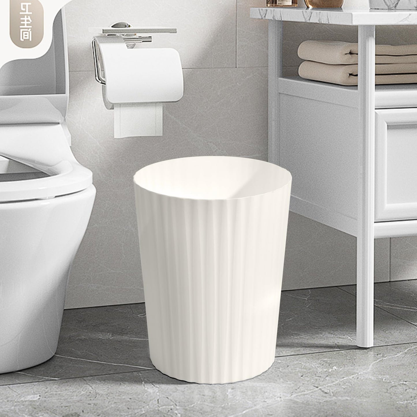 VKPLITE Versatile 2 Gallon Plastic Trash Can - The Compact Bin for Bathroom, Kitchen, or Home Office - Beige