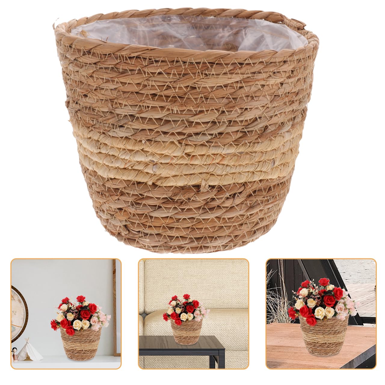 Zerodeko Hand Woven Plant Basket Natural Seagrass Planter Pot 7.08X7.08X5.90In Compact Indoor Decorative Container for Flower Arrangement Home Gardening Storage