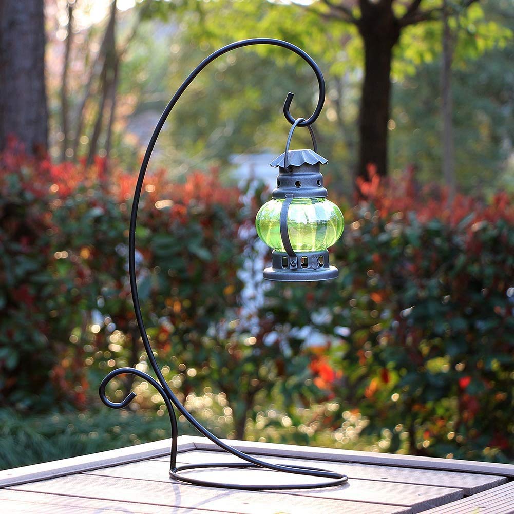 Attraction Design Ornament Display Hanging Stand Set of 2, Black Metal Stand Holder Flower Pot Stand for Hanging Glass Globe Air Plant Terrarium Succulent and Witch Ball (L)