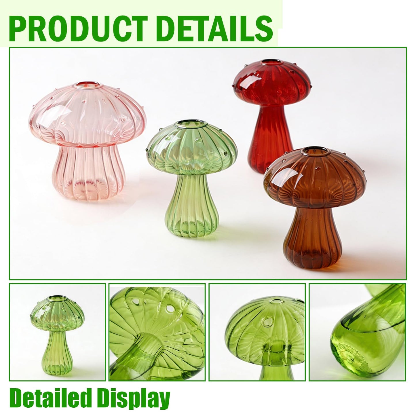 Window Propagation Stations, Propagation Vases, Colored Mushroom Glass Vases with Suction Cups, Nail-Free Easy-Install Wall-Mounted Planters, Plant Lover Gifts (4-Pack)