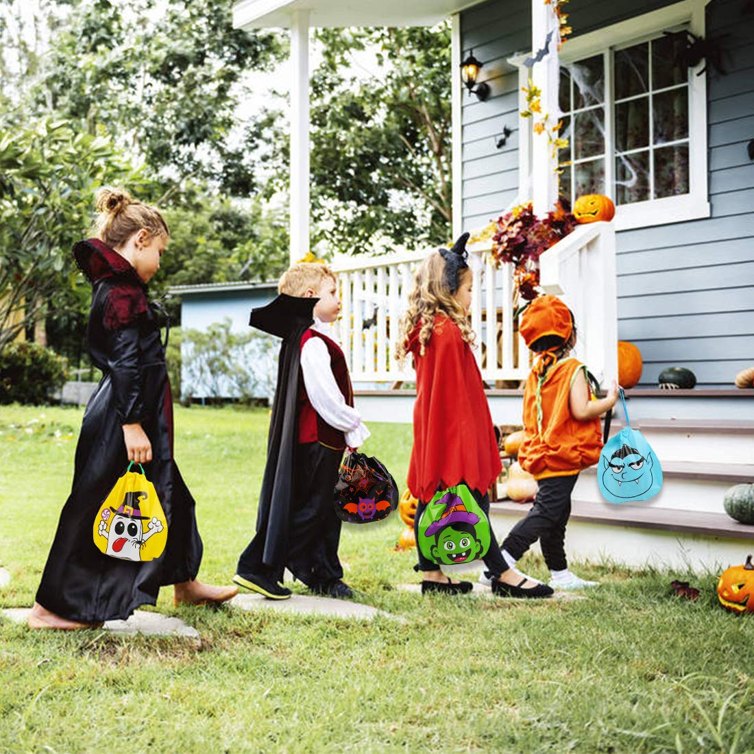 CCINEE 72pcs Halloween Drawstring Goody Bags 12 Styles Halloween Treats Bags for Kids's Trick or Treat Party Favor Supplies