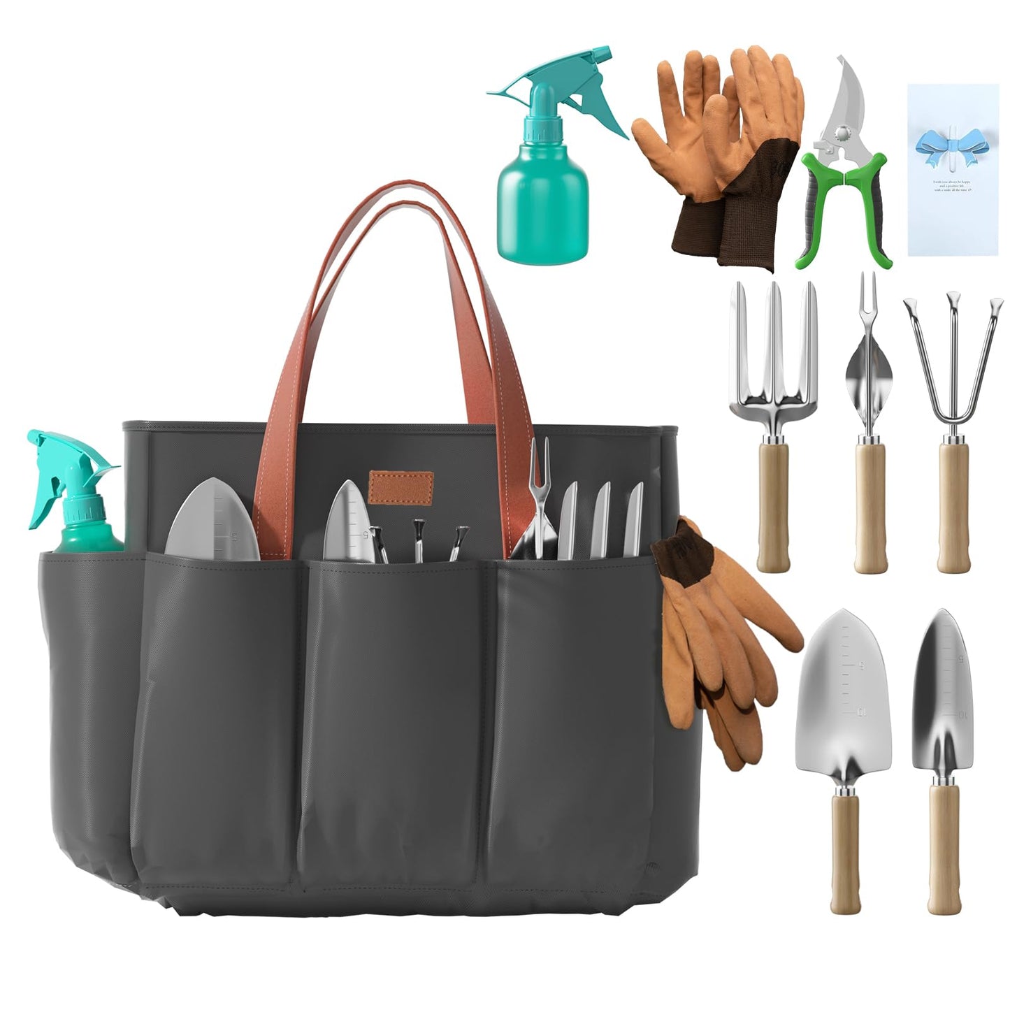 VerdantVibes 9-Piece Garden Tool Set - Heavy Duty Gardening Hand Tools with Ergonomic Non-Slip Grips, Rust-Resistant Shovel, Trowel, Rake, Pruner & Storage Bag - Ideal Gardening Gifts for Women