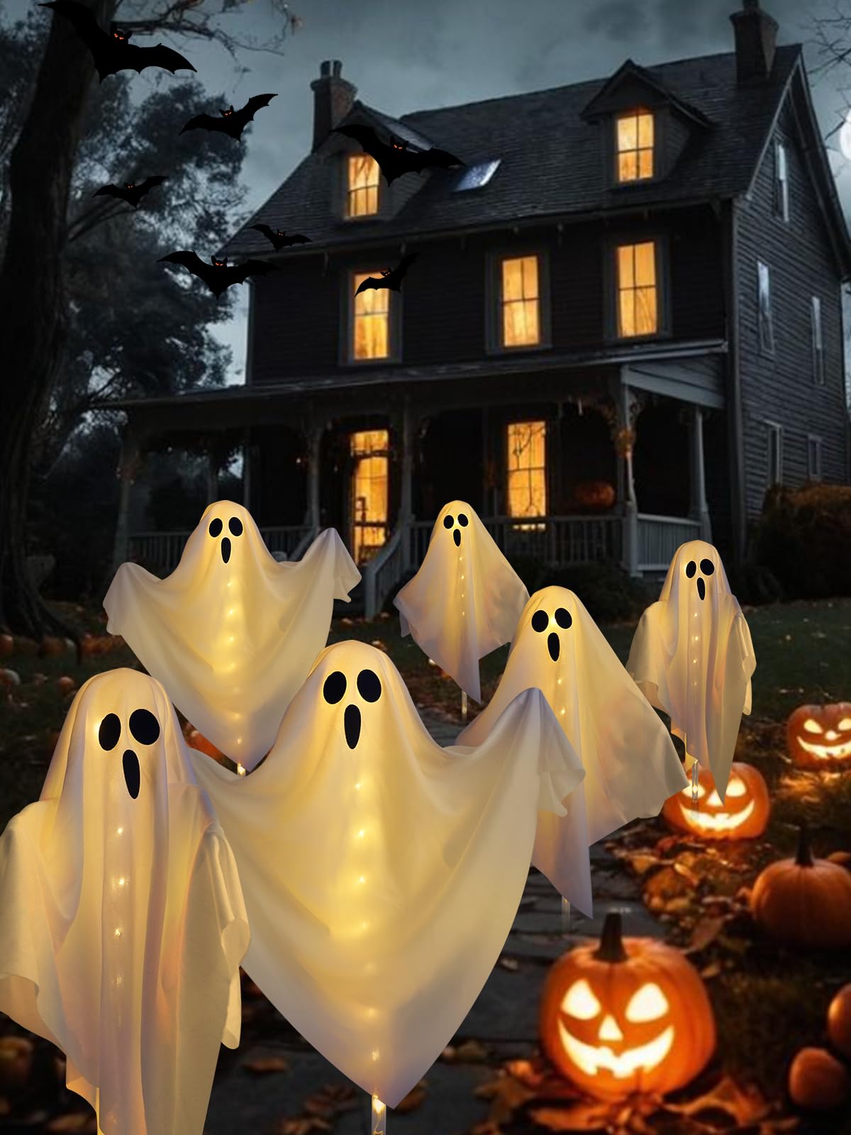 6-Pack Ghost Solar Halloween Decorations Outdoor, Waterproof Solar Halloweens Lights for Outside Decor, Halloween-Ghost Path Lights for Scary Party Yard Garden Lawn Holiday Decoration(Warm White)