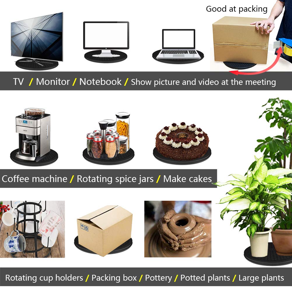 VOLCANOES CLUB Lazy Susan Turntable Organizer - 12 Inch Heavy Duty Rotating Swivel Stand with Steel Ball Bearings for Spice Cabinets, Flat Panel Monitor, TV, Painting, Display, Potted Plants (Black)