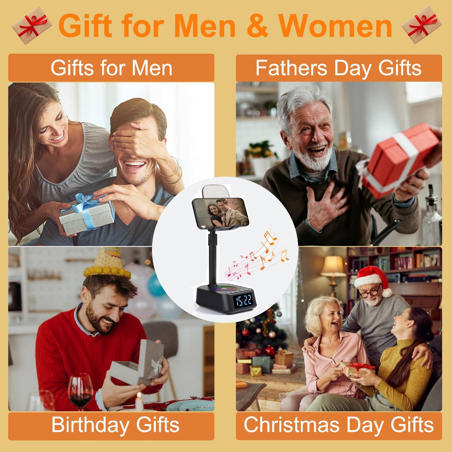 ASEAT Gifts for Men Women, Adjustable Phone Stand Bluetooth Speaker, Birthday Gifts Him Husband, Phone Holder for Kitchen Desk Bedroom, Cool Tech Gadget for Dad Mom Boyfriend, Christmas Ideal