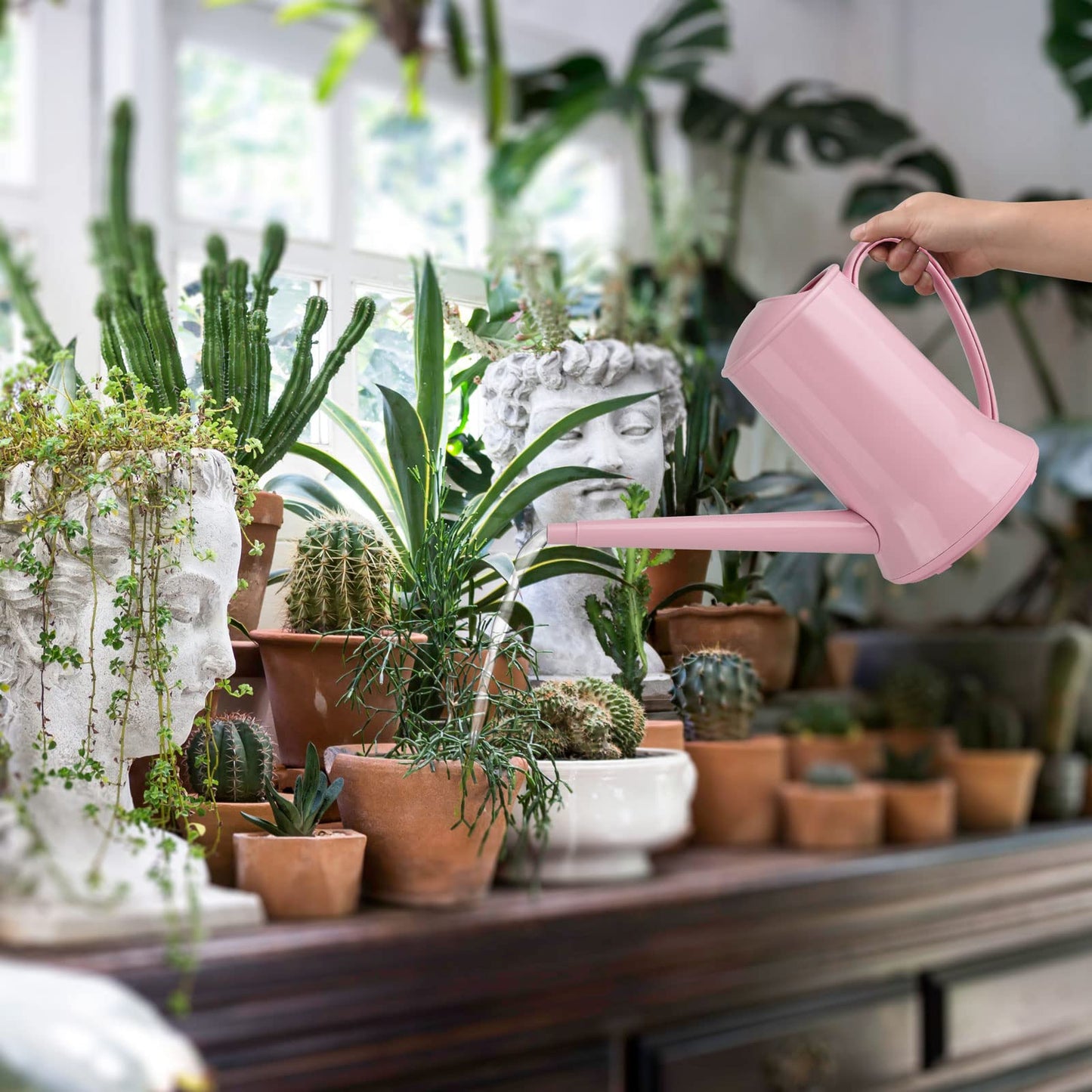 XXXFLOWER 1/2 Gallon Small Indoor Plant Watering Can, 2L Long Spout Removable Nozzle Flower Watering Pot for Office House Indoor Garden(Pink,67 oz)