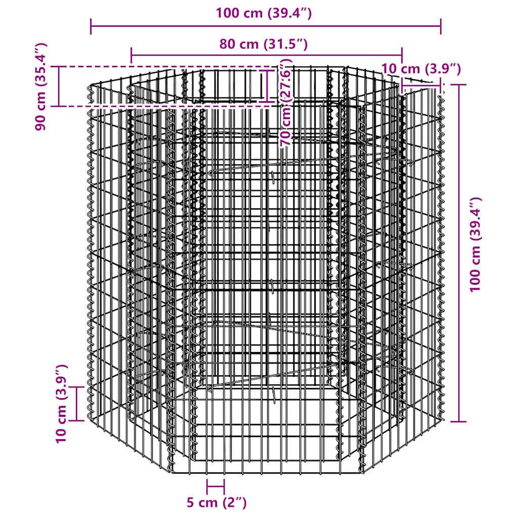 YAFF Hexagonal Gabion Raised Bed in Silver Galvanized Steel, 39.4 x 35.4 x 39.4 inches - Heavy Duty 1400 kg Capacity