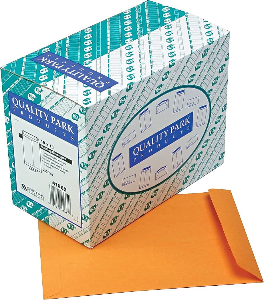 Quality Park Heavyweight Catalog Envelopes, Gummed, Brown Kraft, 10 x 13, 250 per Box, (41665)