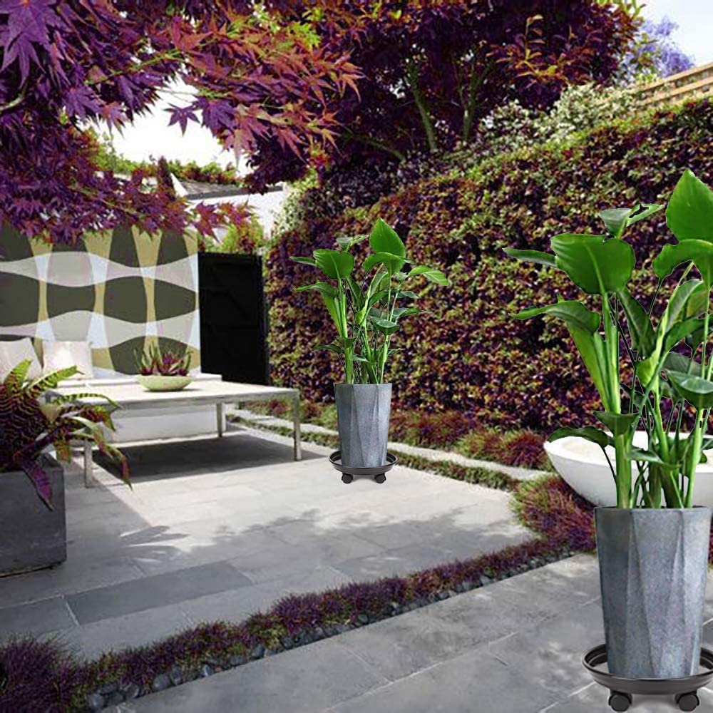 2Pcs Plant Caddy,Planter Pot Mover, Plant Pot Pallet Dolly Caster with Universal Wheels, Round Movable Planter Dolly Trolley Tray Pallet Outdoor Indoor Tree Flower Stand Planter (13 inch+2pcs+black)