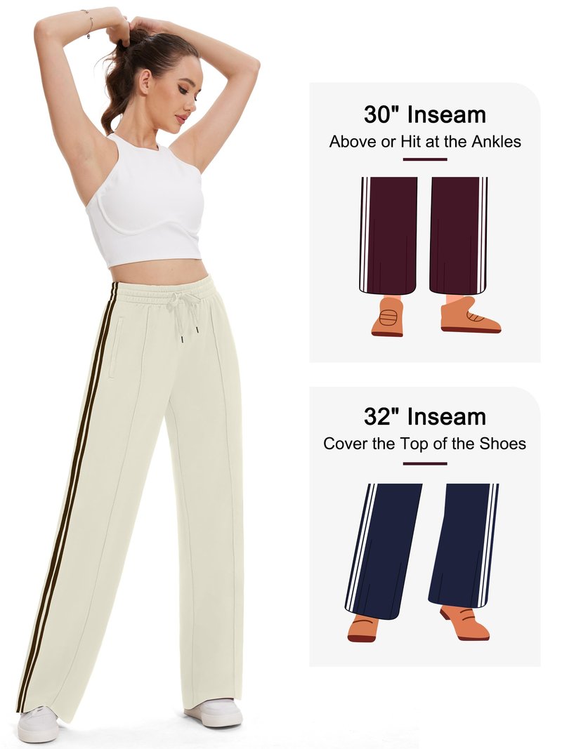 Tapata Petite Women's 28" Inseam Casual Pants Track Athletic Sweatpants Warm Up Loose Side Stripe Street Slacks, Beige, S