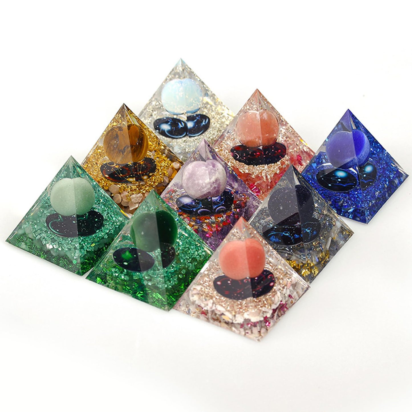SEVNPRIME Handmade Constellation Crystal Pyramid Unique Positive Energy Orgonite Pyramid Decoration Gemini Blue Agate Crystal Pyramid Ornaments for Office/Living Room/Bedroom/Yoga(Gemini)