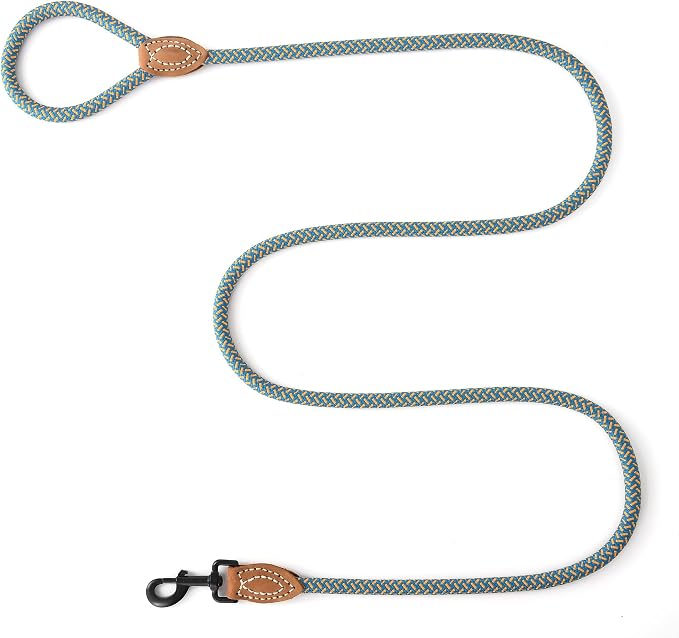 Mile High Life Rope Leash with Genuine Leather Connection, 6 FT/5 FT/4 FT, Heavy Duty Dog Leash for Medium & Large Dogs (Peacock Blue, 48 Inch)