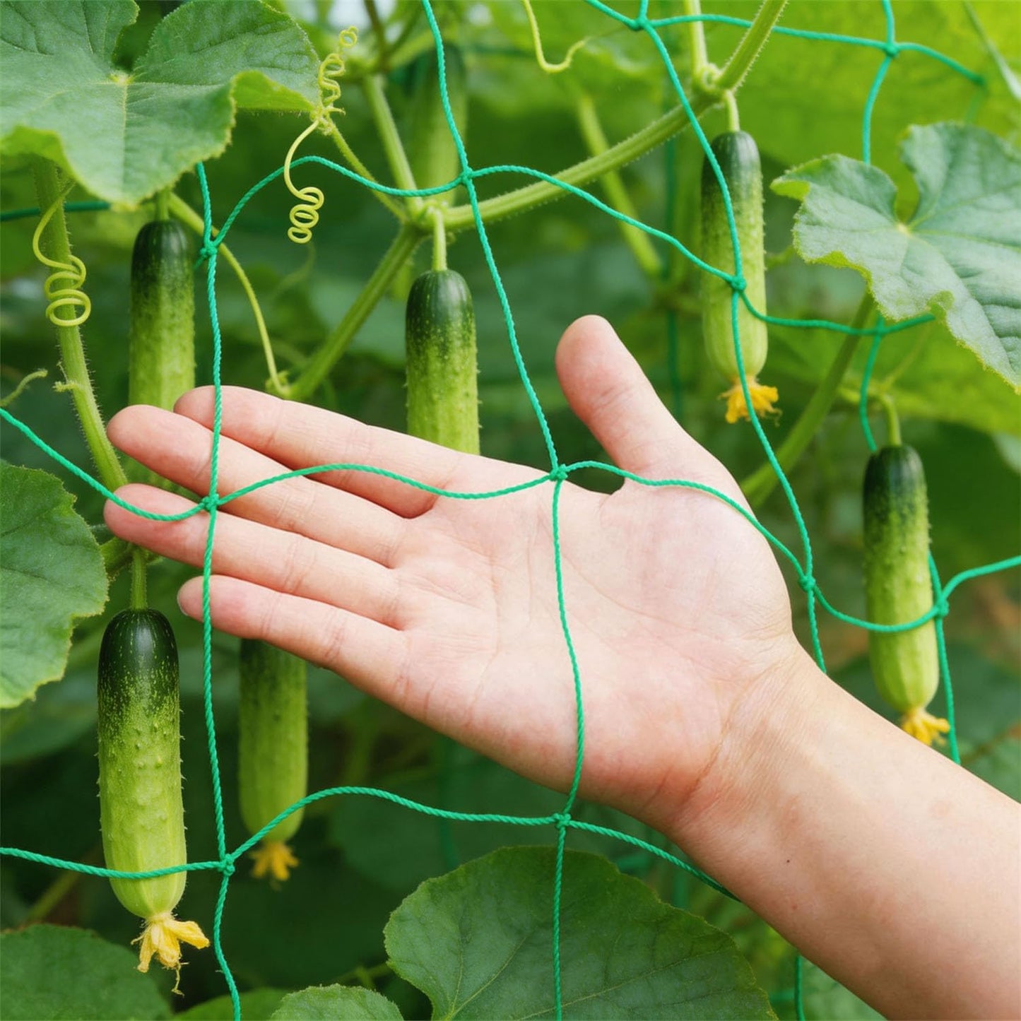 Trellis Netting for Climbing Plants, 6.6x32.8 FT Heavy Duty Garden Trellis Net with 27 Strands Nylon for Cucumber, Grape, Vine, Vegetables, Flowers, Bean, Tomato Grow Trellis Net (Green, 1 Pack)