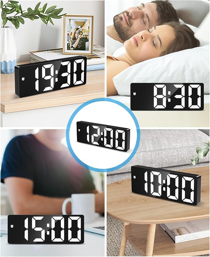 AMIR Digital Alarm Clock, LED Clock for Bedroom, Electronic Desk Clock with Type-C Port Adjustable Brightness DST Snooze 12/24H Display for Home Office