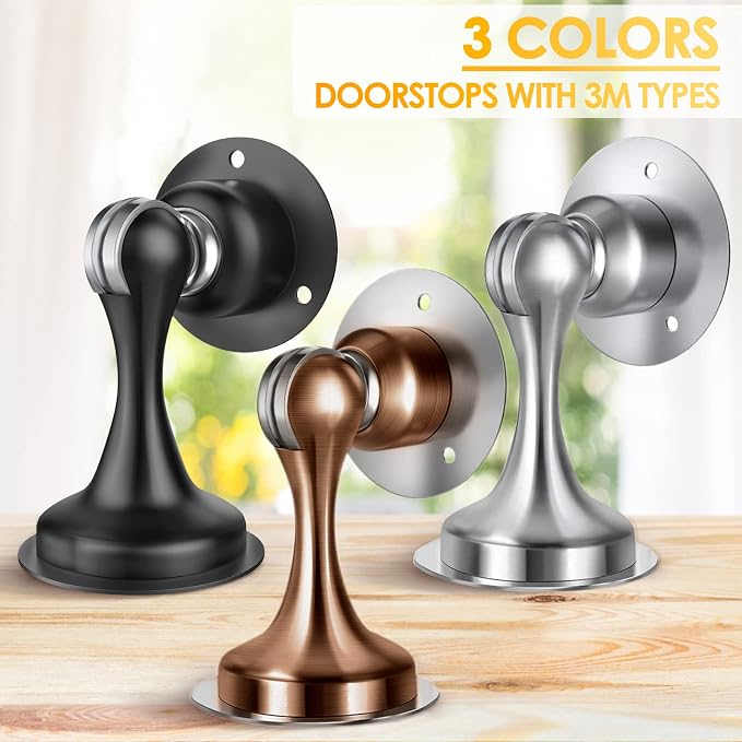 Door Stoppers Magnetic Door Catch, Stainless Steel Magnetic Door Stop 2 Pack, Double-Sided Adhesive Tape, No Drilling, Screws for Stronger Mount, Holder Your Door Open for Wide Doors