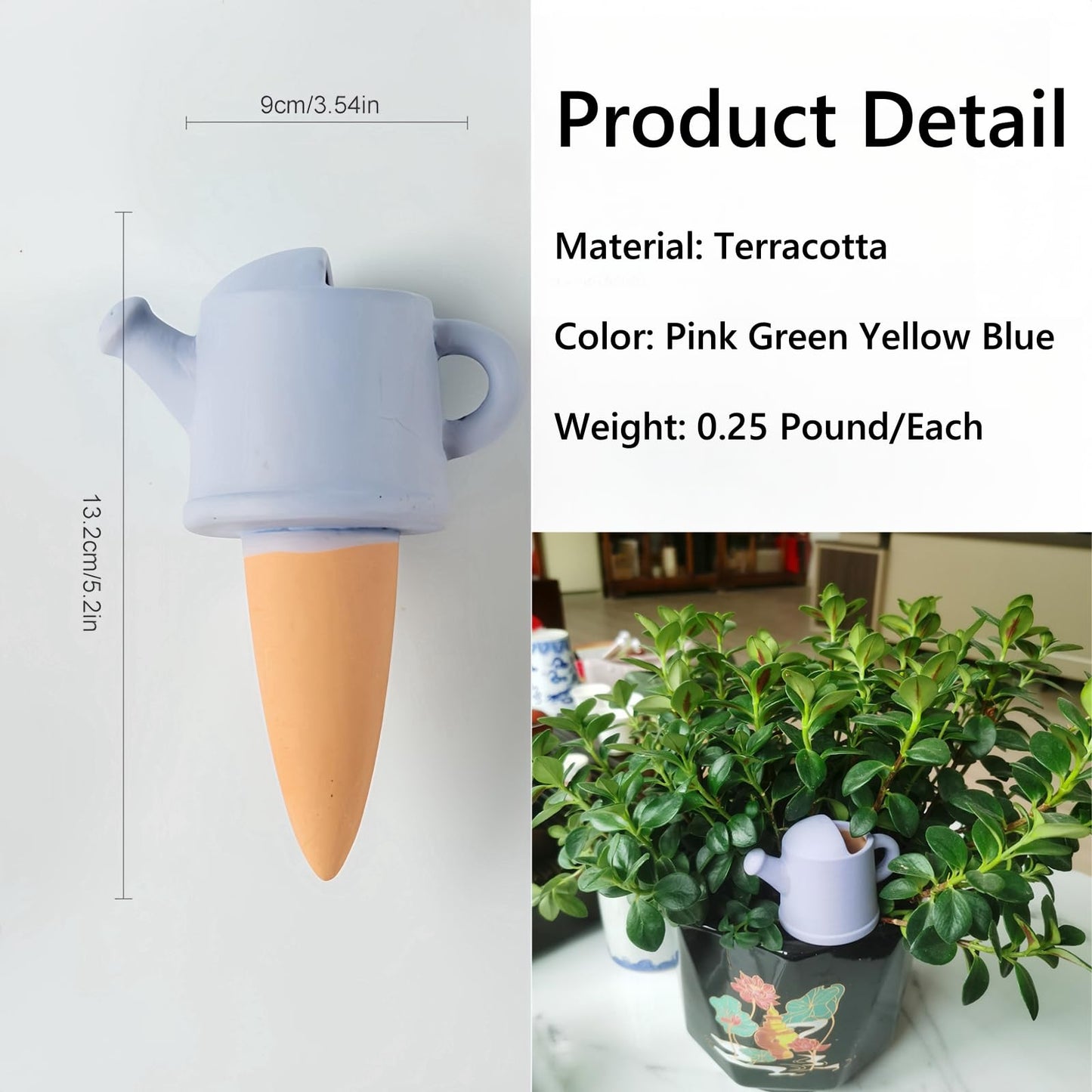 Qinsuikai 4 Pack Plant Watering Devices, Watering Can Shape Terracotta Watering Spikes, Vacation Self Watering Planter Insert, Automatic Plant Waterer for Indoor Outdoor Plants (Watering Cans)