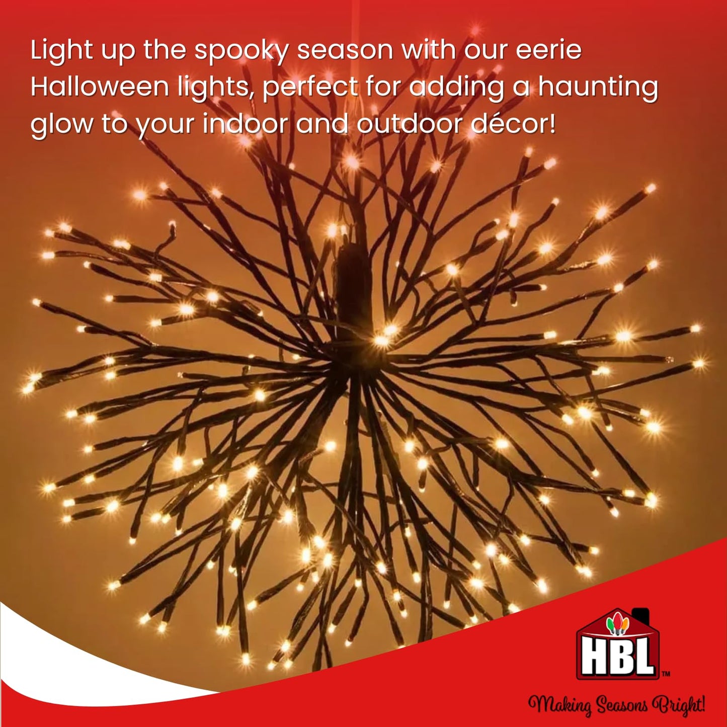 Holiday Bright Lights 16-Inch Halloween 3D Shimmering Sphere 96-Count 5mm LED Bulbs Indoor Outdoor Black and Dark Orange