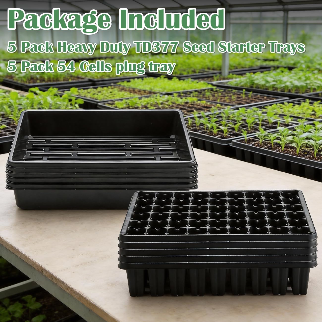 RooTrimmer 5 Pack Seedling Starter Trays No Holes and 5 Pack 54 Cell Seed Starter Trays Extra Deep 2.8" - Heavy Duty Plastic Nursery Trays for Seed Germination & Plant Propagation (5 Sets)
