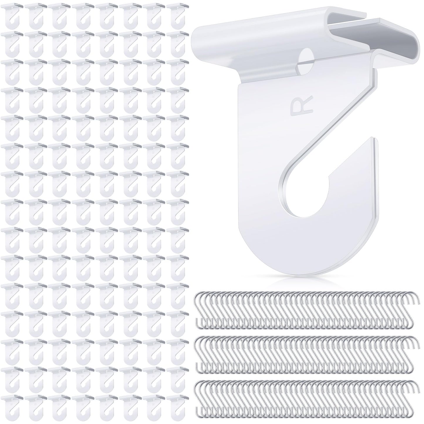 Outus 240 Packs Drop Ceiling Hooks for Hanging Ornament Classrooms & Offices, White Heavy Duty Ceiling Hooks Tile Metal Hangers for Hanging Plants Home, and Wedding Decorations Supplies