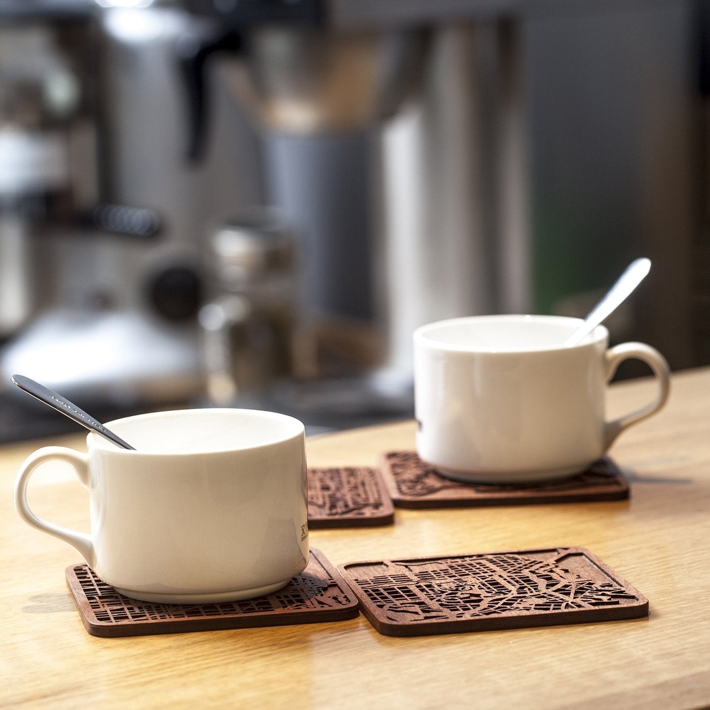 Des Moines, IA Map Coaster by O3 Design Studio, Set Of 4, Sapele Wooden Coaster With City Map, Handmade