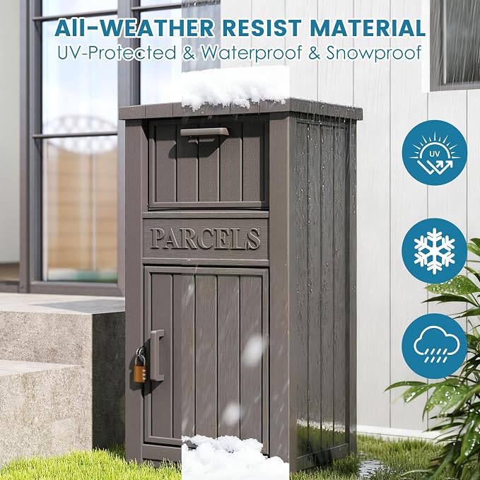 Package Delivery Box for Outside, Large Lockable & Weatherproof Anti-Theft Large Parcel Drop Box for Porch, Curbside, House Storage, Charcoal Gray(60 Gallon)
