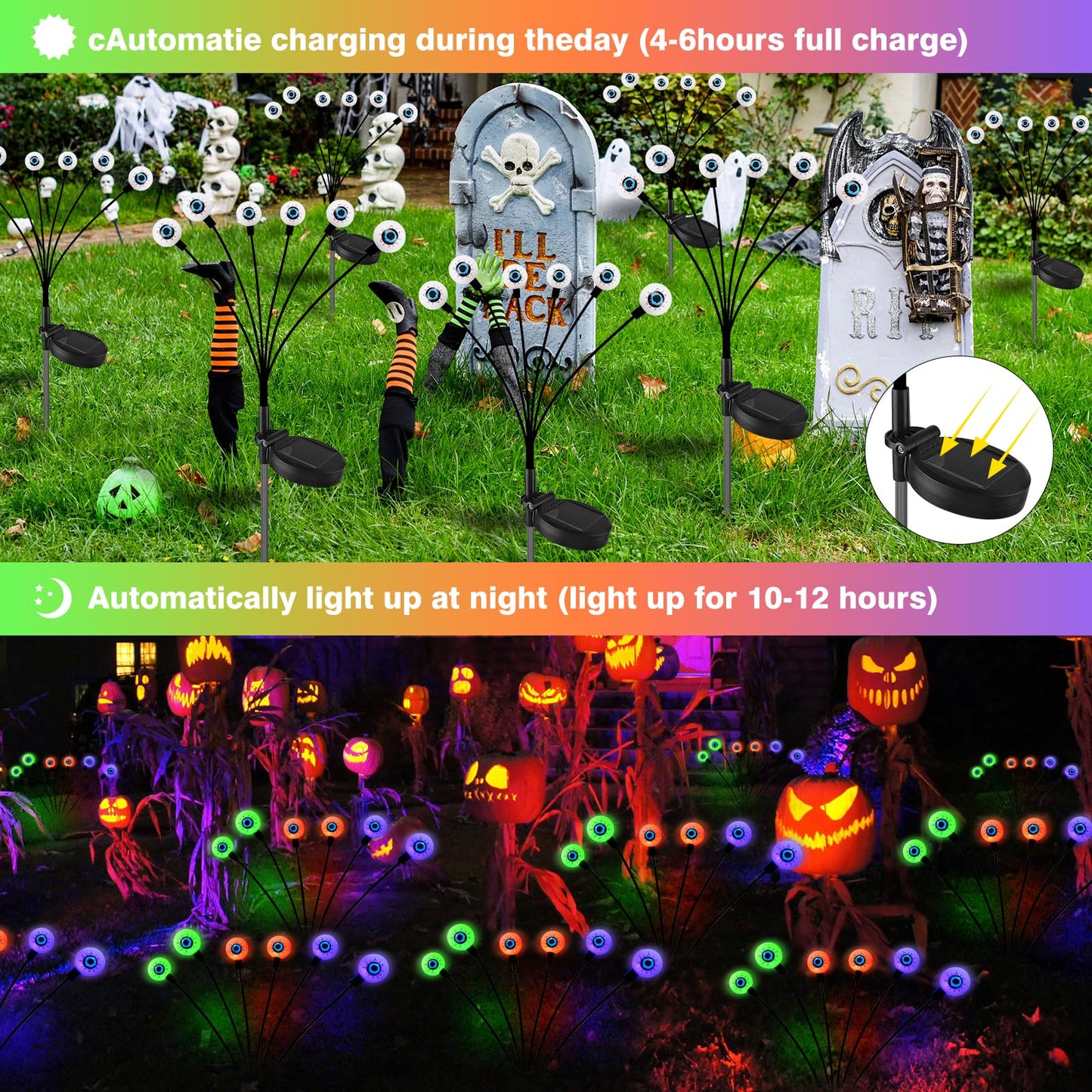 Floating Scary Eyeballs Solar Garden Lights for Halloween Decorations Outdoor, Swaying Firefly with 2PACKS 12LED Magic Eyeballs Halloween Ghost Lights,Solar Eyeballs Path Lights for Lawn/Ghost Decor