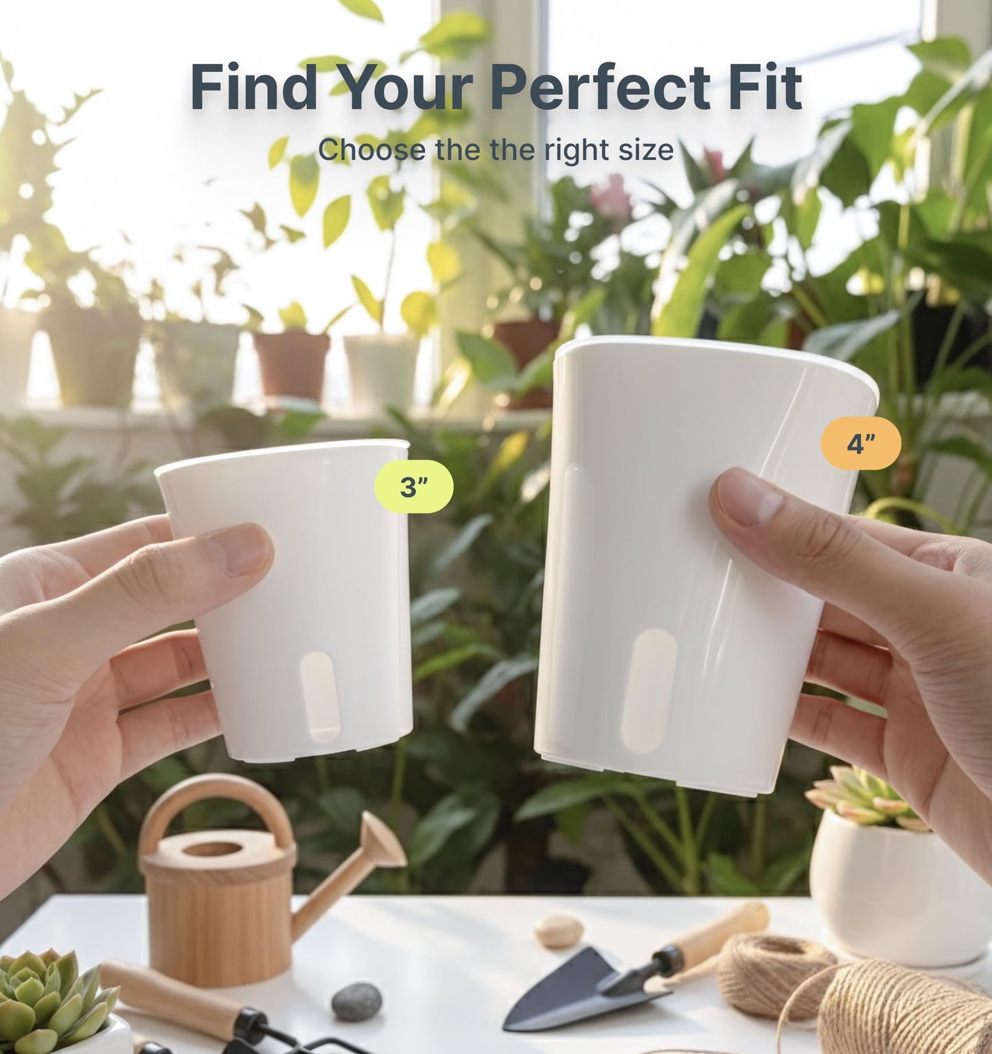 Vandorelle 8 Pack 4" Self Watering Pots for Indoor Plants, Clear Inner Cup, Small White Plastic Planters, Water Level Indicator, Drainage Holes, Extra 3ft Wick, Cuttings,Seedlings,Herb,African Violets