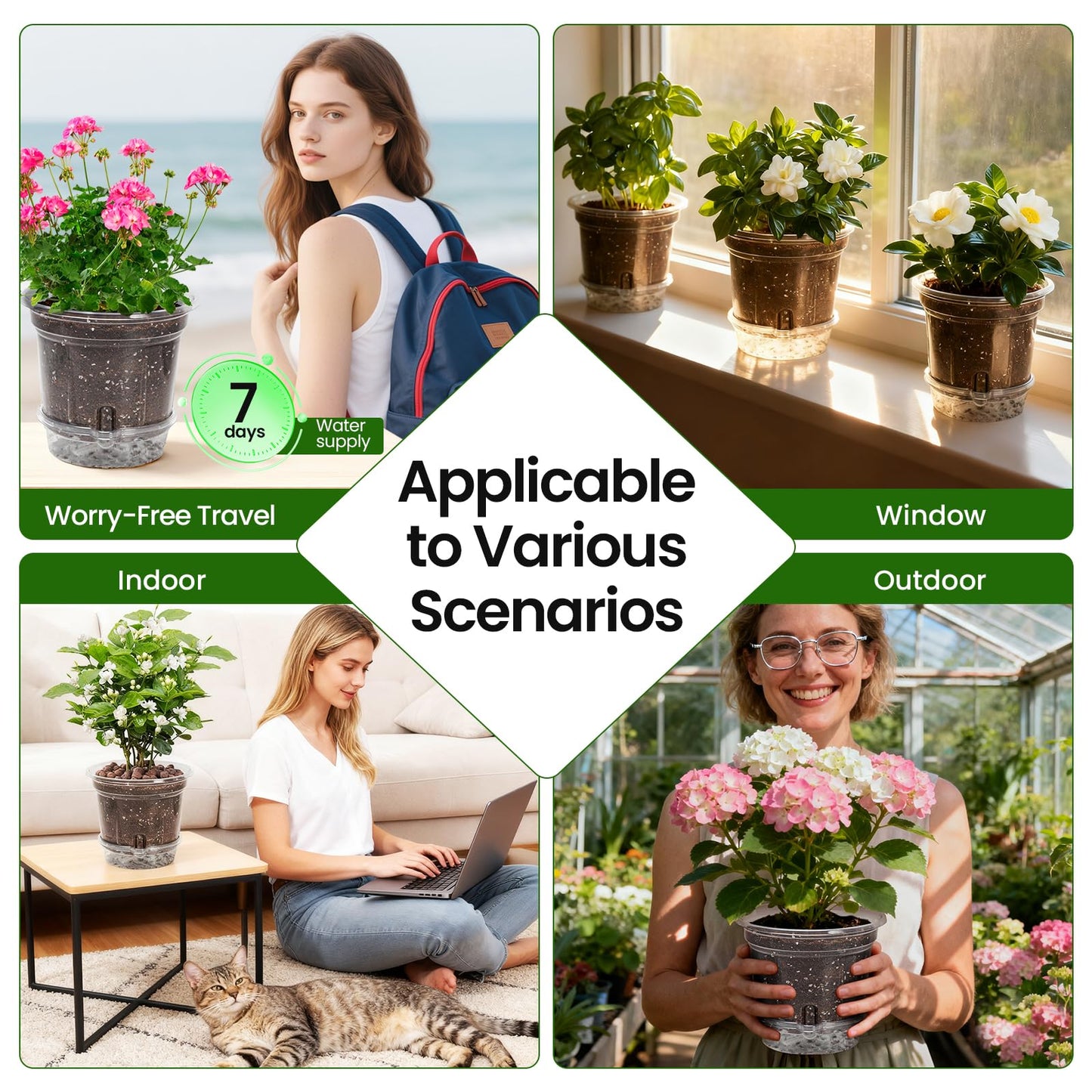 Bluepro 20 Pack 5 Inch Clear Self Watering Plant Pots with Bottom Water Tray & Watering Rope, Transparent Nursery Pots with Drainage for Seedlings, Herbs, and Houseplants
