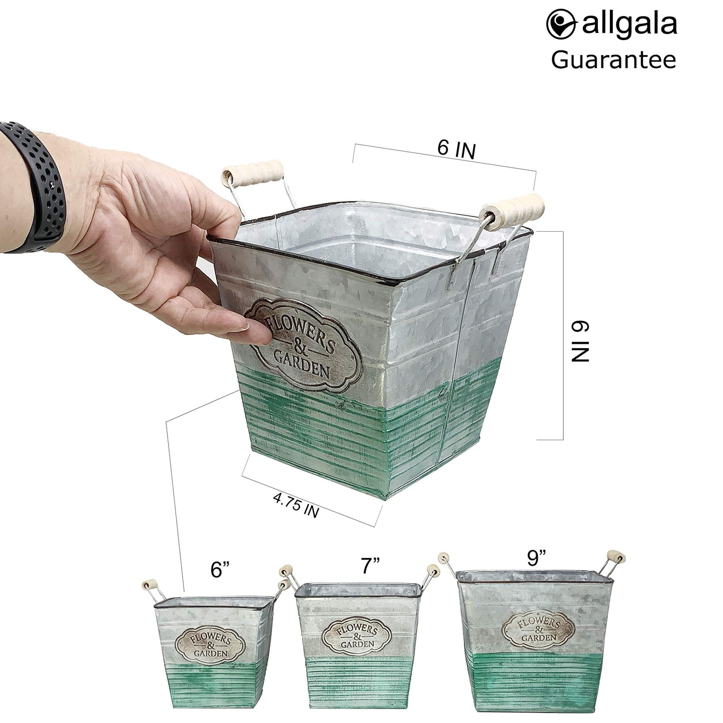 allgala Galvanized Planter Pot Indoor and Outdoor Decoration-Square-6"-HD88306