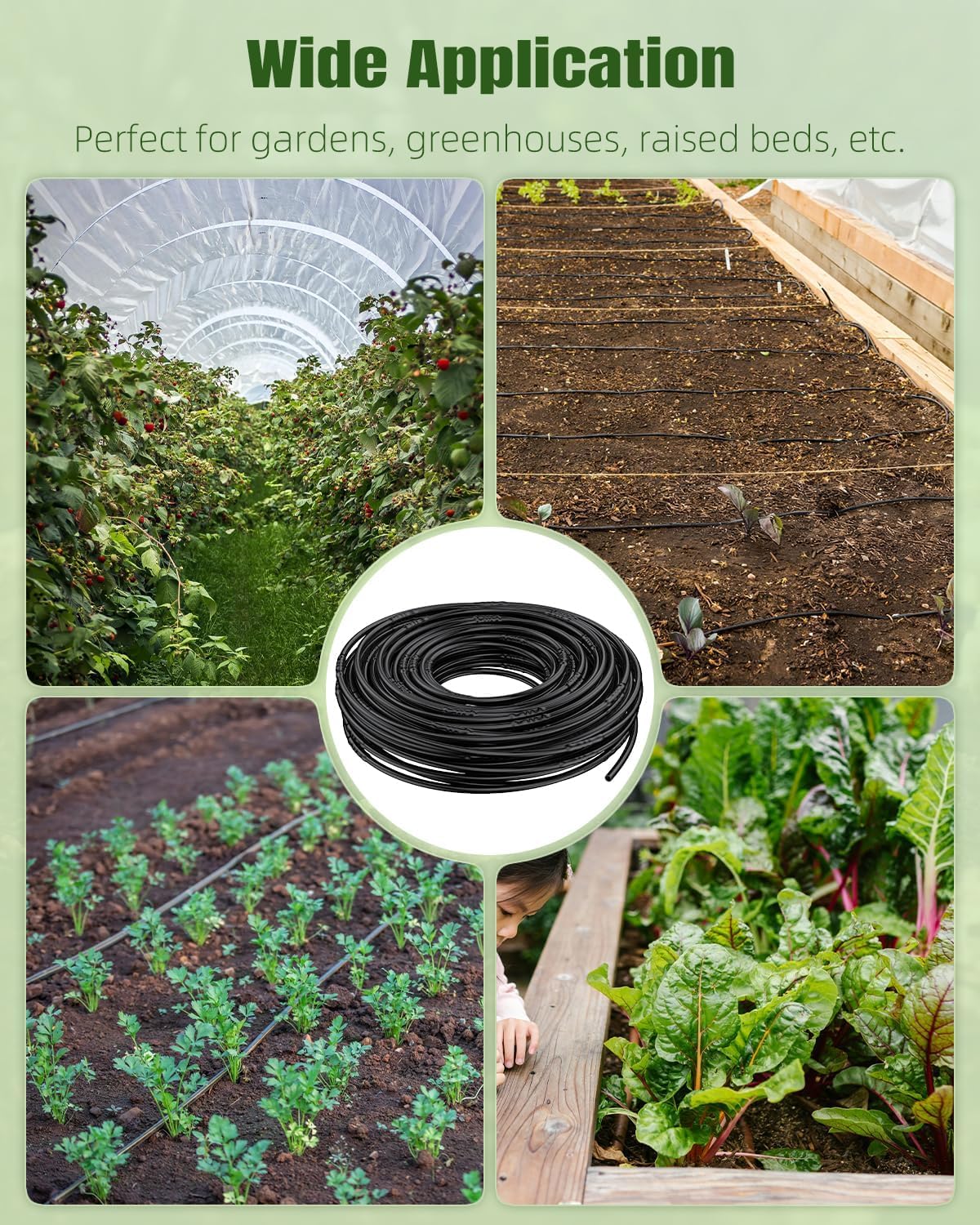 Pawfly 100 ft. 1/4" PE Irrigation Dripline Tubing, Black Polyethylene Distribution Line, Quick-Connect Compatible Drip Hose for Small Garden & Potted Plants