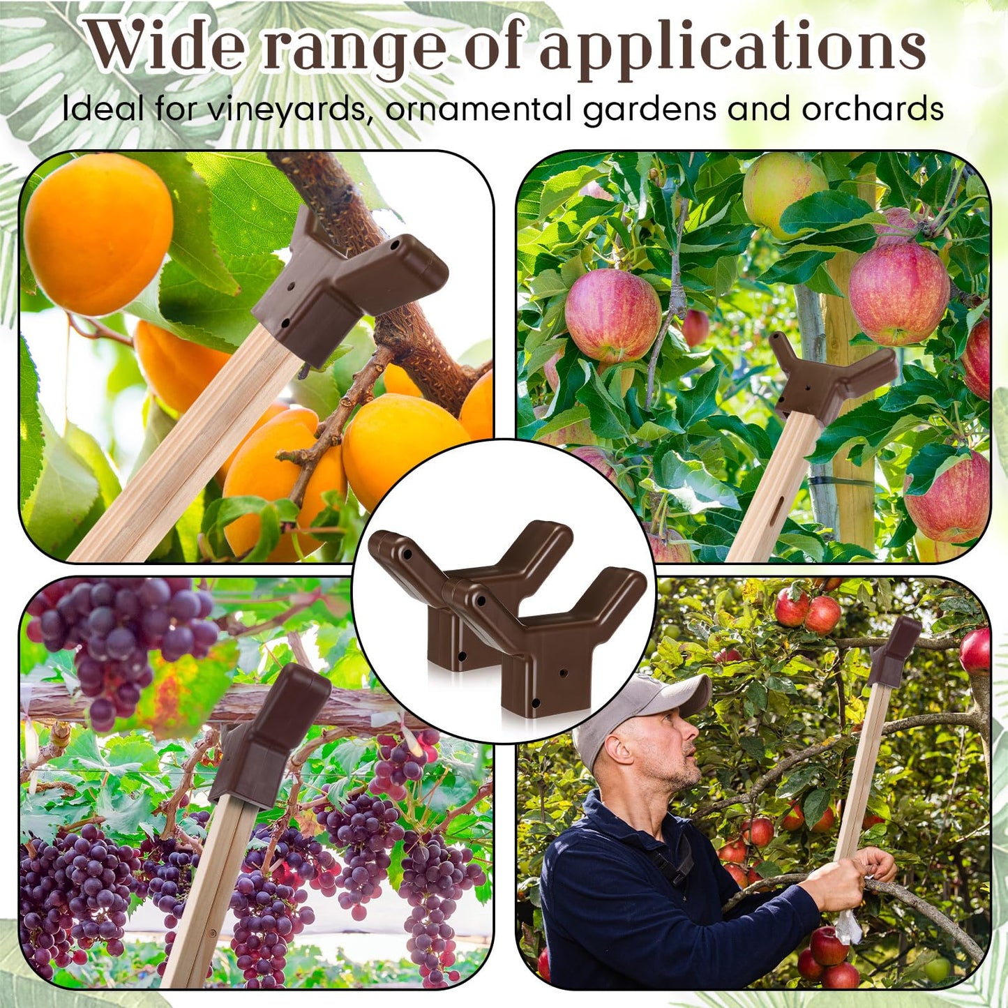 Yungyan 2 Pcs Tree Support, Plastic Fruit Branch Support Device Tree Brace Prevent Them from Breaking for Vineyards Ornamental Gardens Orchards Fits on Standard 1.57 x 1.57 Inch Lumber (Brown)
