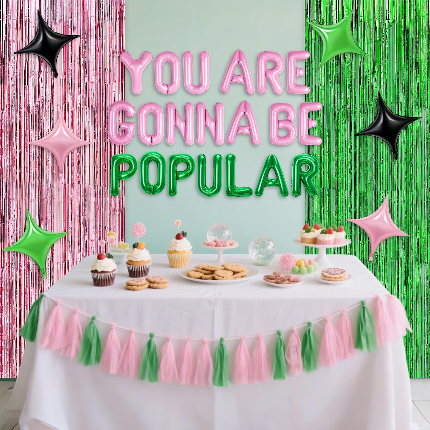 LaVenty You're Gonna Be Popular Balloon Banner for Witch Birthday Party Pink and Green Princess Witch Party Decorations